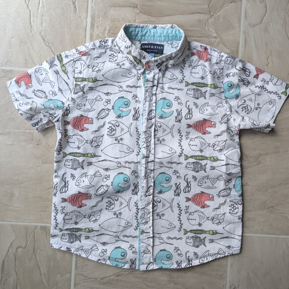 Andy & Evan Boys Button Down Fish Shirt Size 5